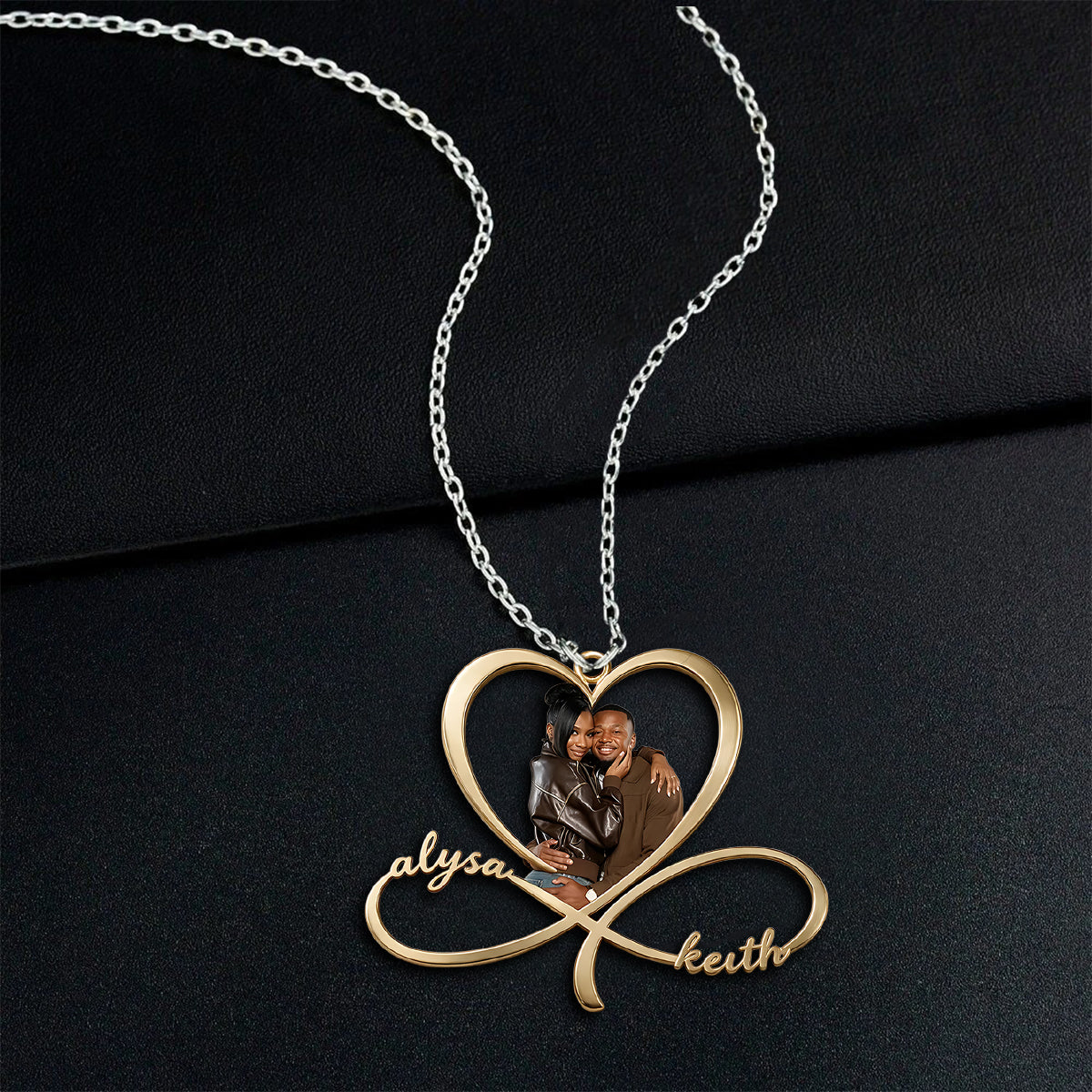 I Love You To Infinity - Personalized Couple Shaped Metal Pendant Necklace