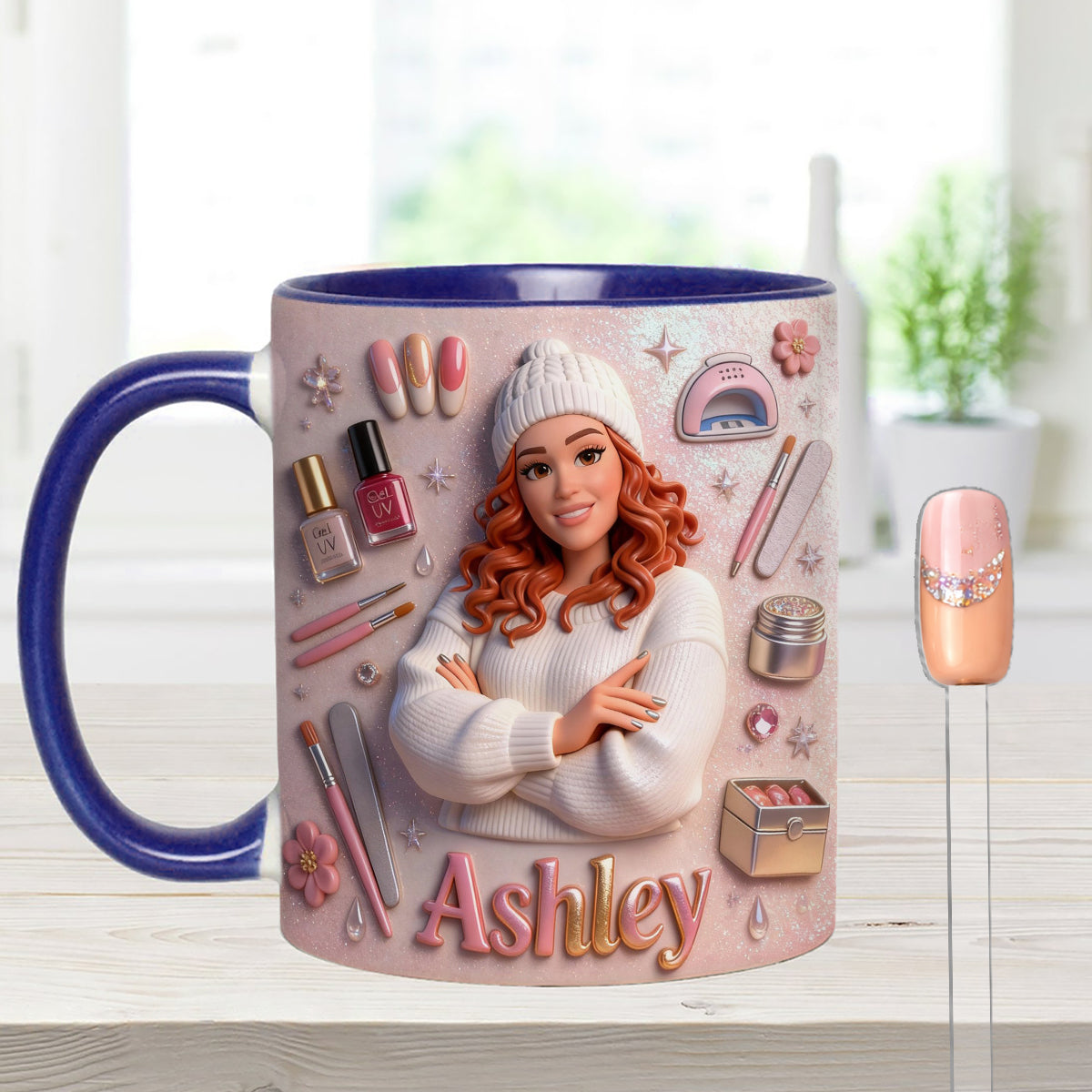 Love Nails Design, Gift for Girl - Personalized Nail Salon Set Accent Mug with Acrylic Stirrers