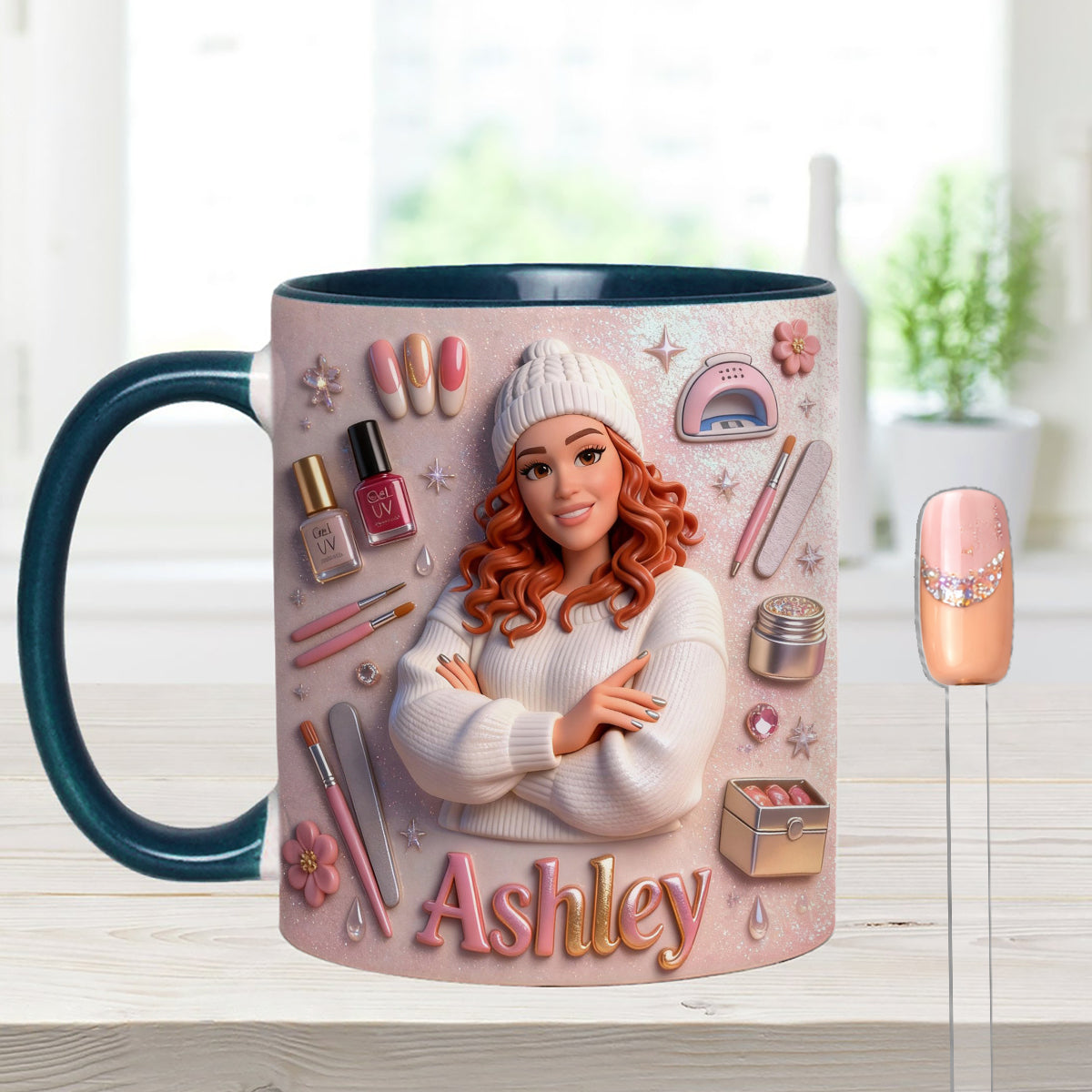 Love Nails Design, Gift for Girl - Personalized Nail Salon Set Accent Mug with Acrylic Stirrers