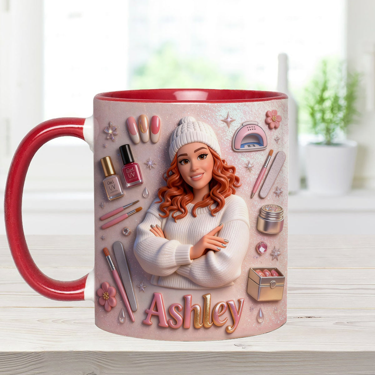 Love Nails Design, Gift for Girl - Personalized Nail Salon Set Accent Mug with Acrylic Stirrers
