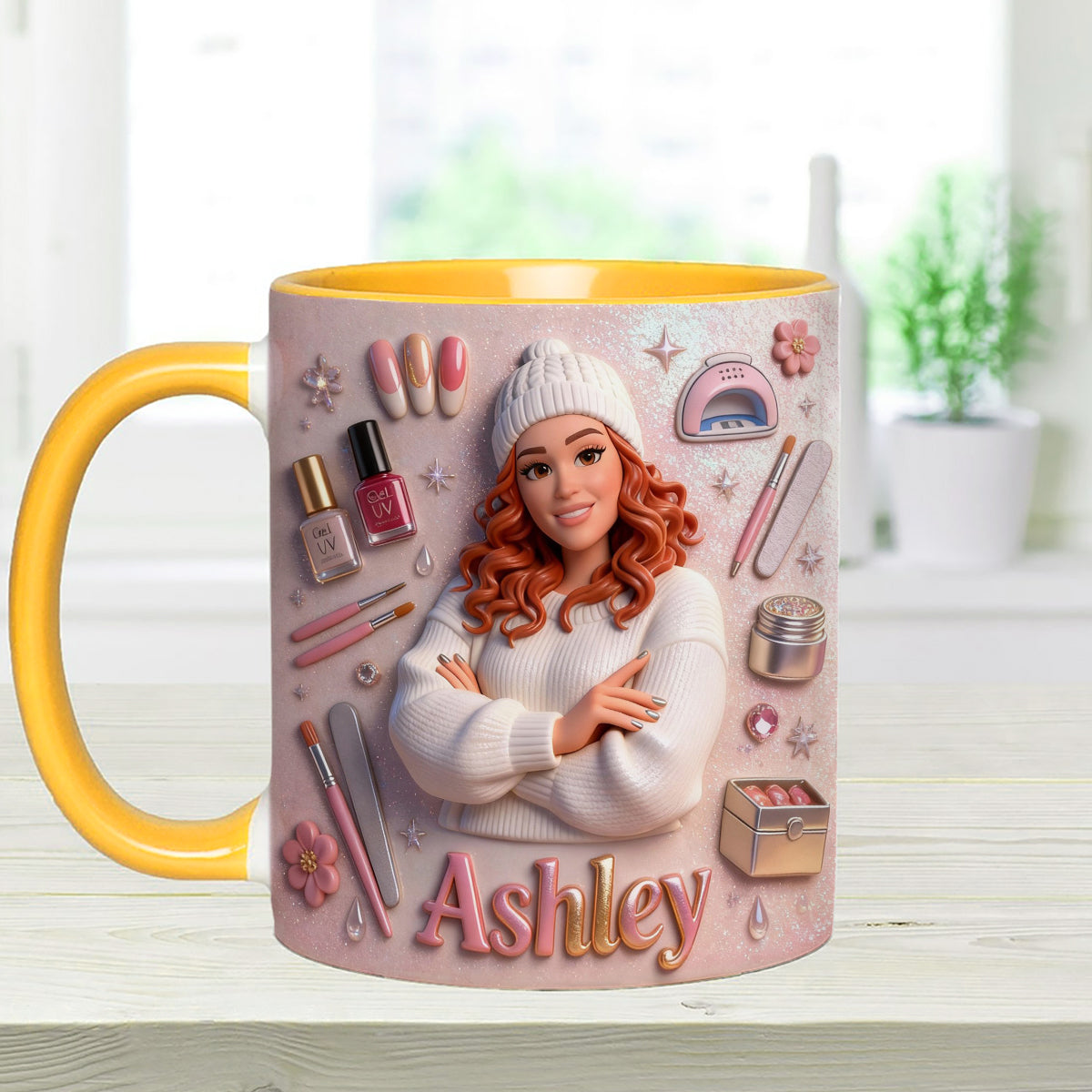 Love Nails Design, Gift for Girl - Personalized Nail Salon Set Accent Mug with Acrylic Stirrers