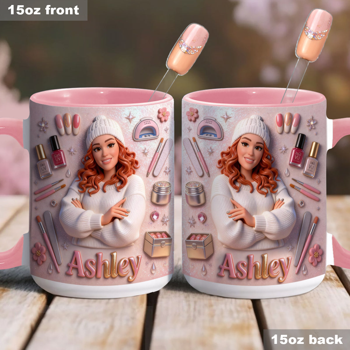 Love Nails Design, Gift for Girl - Personalized Nail Salon Set Accent Mug with Acrylic Stirrers
