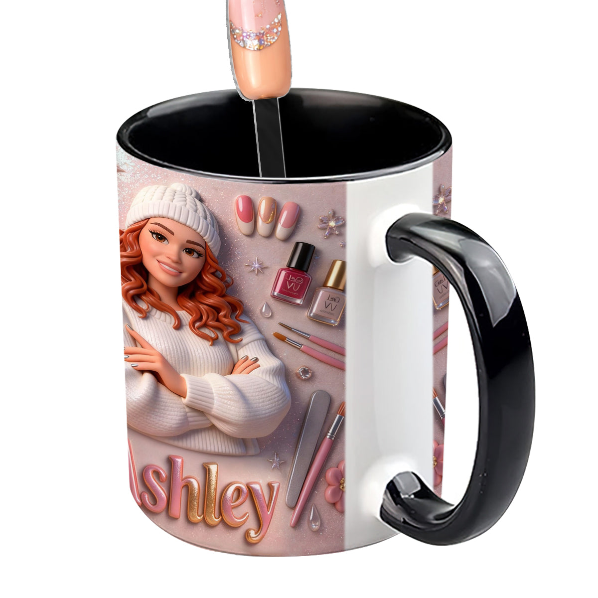 Love Nails Design, Gift for Girl - Personalized Nail Salon Set Accent Mug with Acrylic Stirrers
