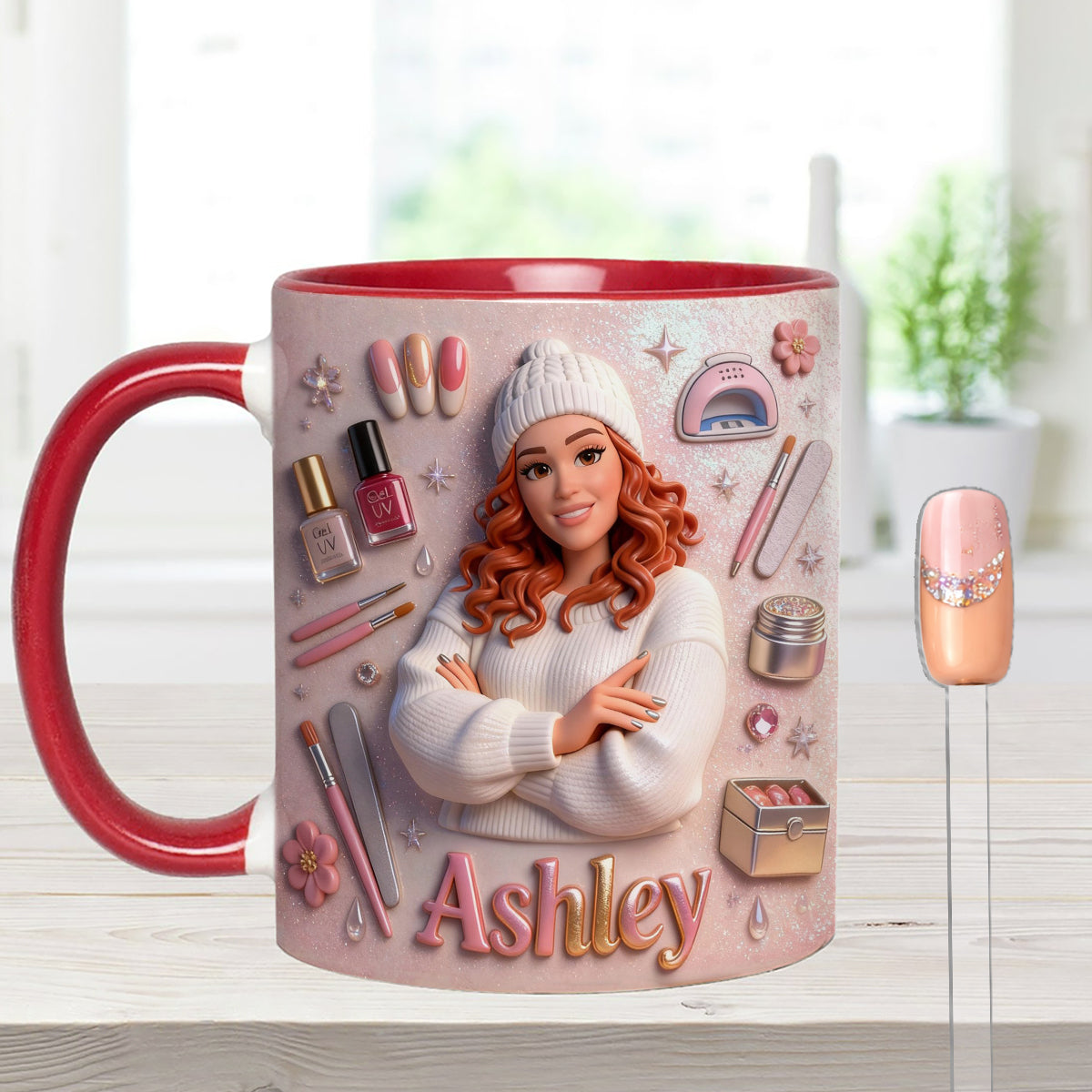 Love Nails Design, Gift for Girl - Personalized Nail Salon Set Accent Mug with Acrylic Stirrers