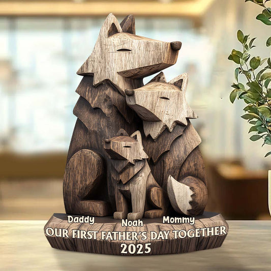 Erster Vatertag – Familienwolf – Personalisierte Acrylplakette in individueller Form für den Vater