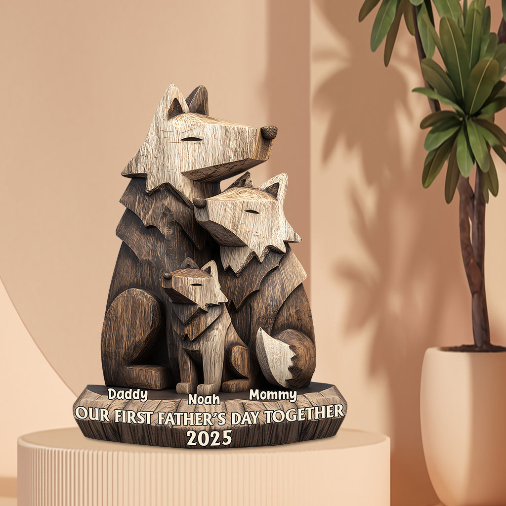 Erster Vatertag – Familienwolf – Personalisierte Acrylplakette in individueller Form für den Vater