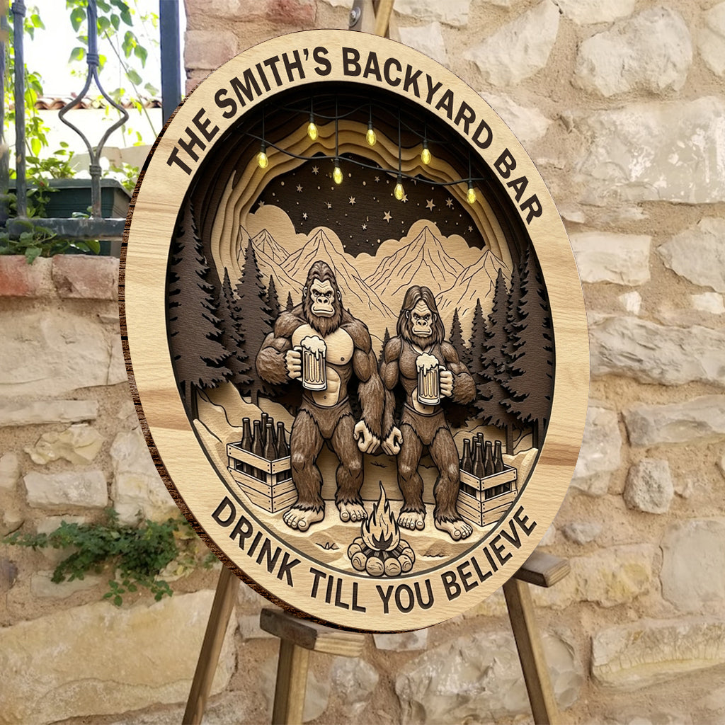 Trink, bis du es glaubst – Personalisiertes rundes Camping-Holzschild