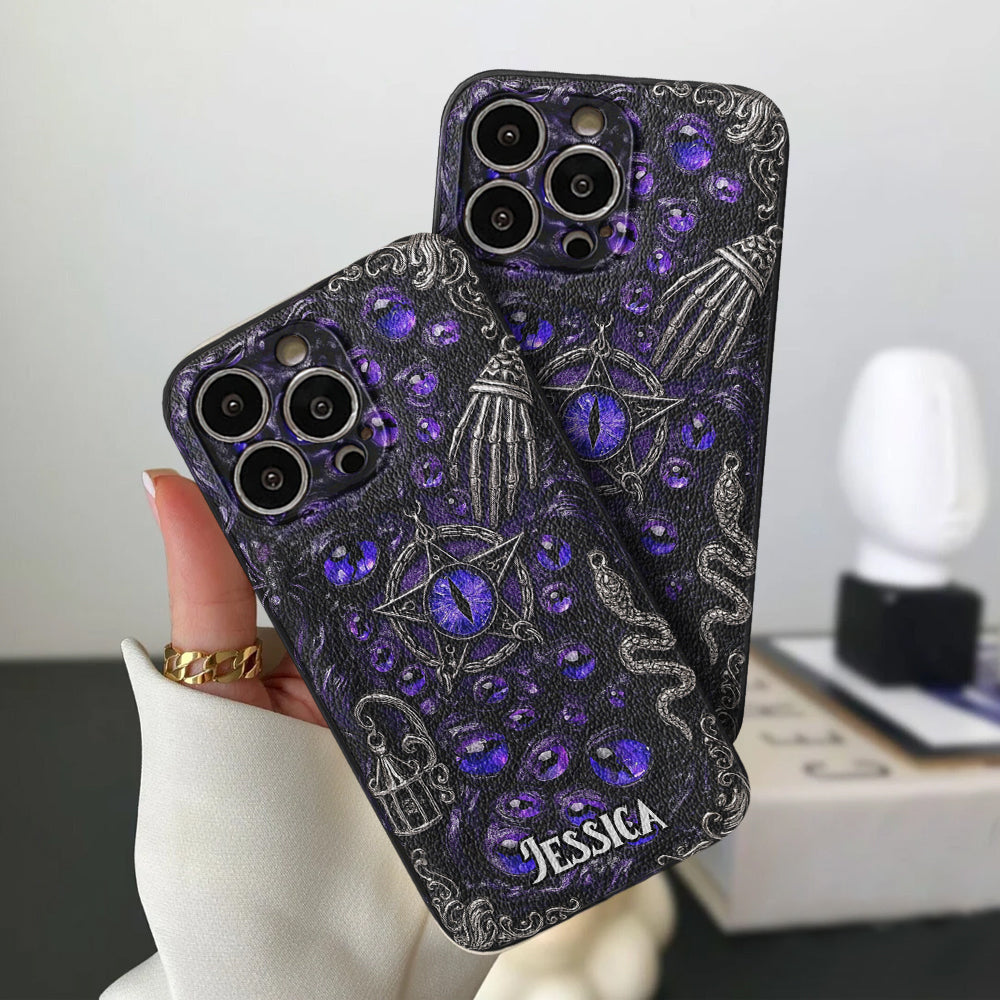 Gothic Pentagramm-Hexen-Vibe – Personalisierte Handyhülle aus Leder