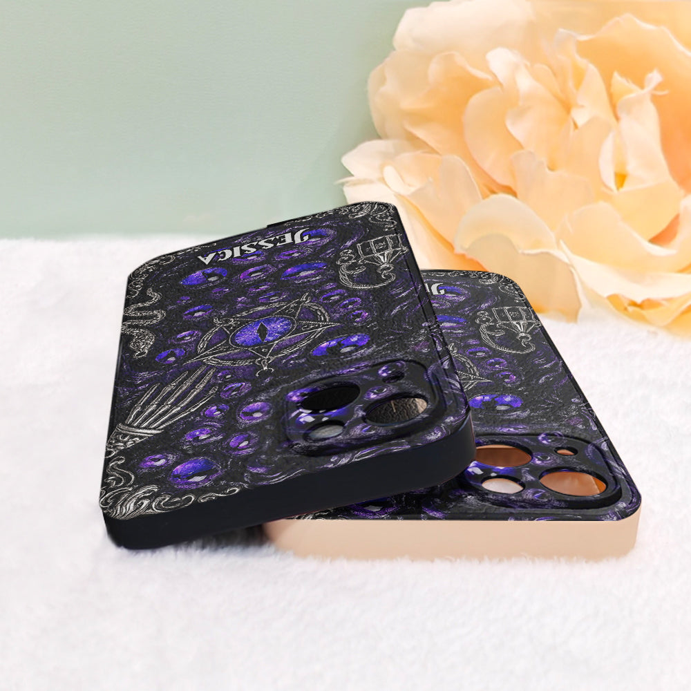 Gothic Pentagramm-Hexen-Vibe – Personalisierte Handyhülle aus Leder
