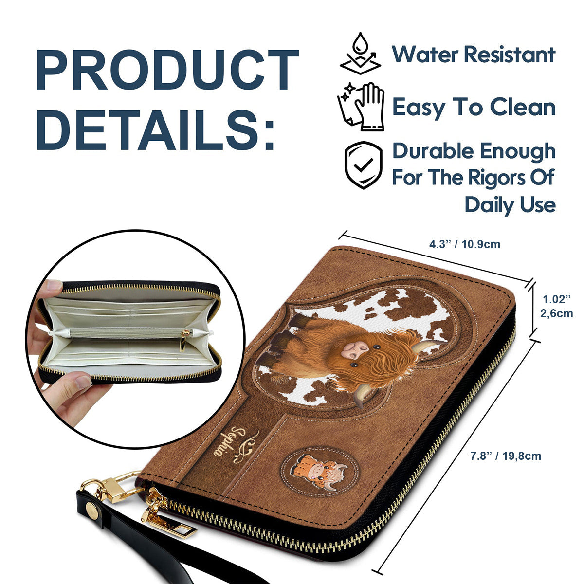 Liebe zum Hochlandrind – Personalisierte Handtasche und lange Ledergeldbörse aus Hochlandrindleder