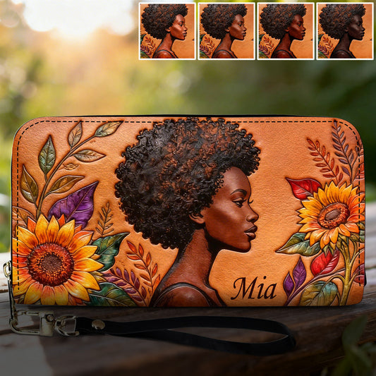 Black Queen - Personalized African American Leather Long Wallet