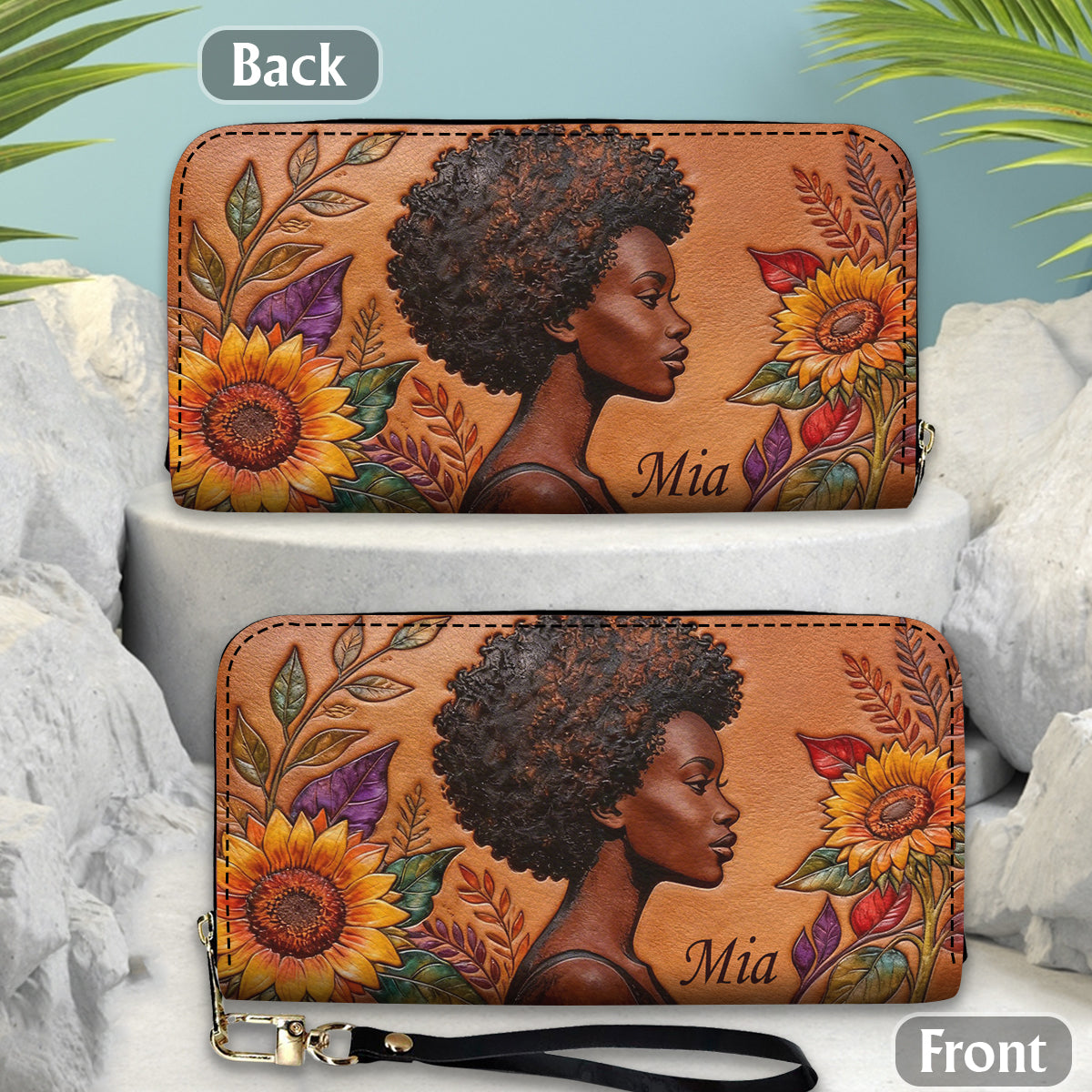 Black Queen - Personalized African American Leather Long Wallet