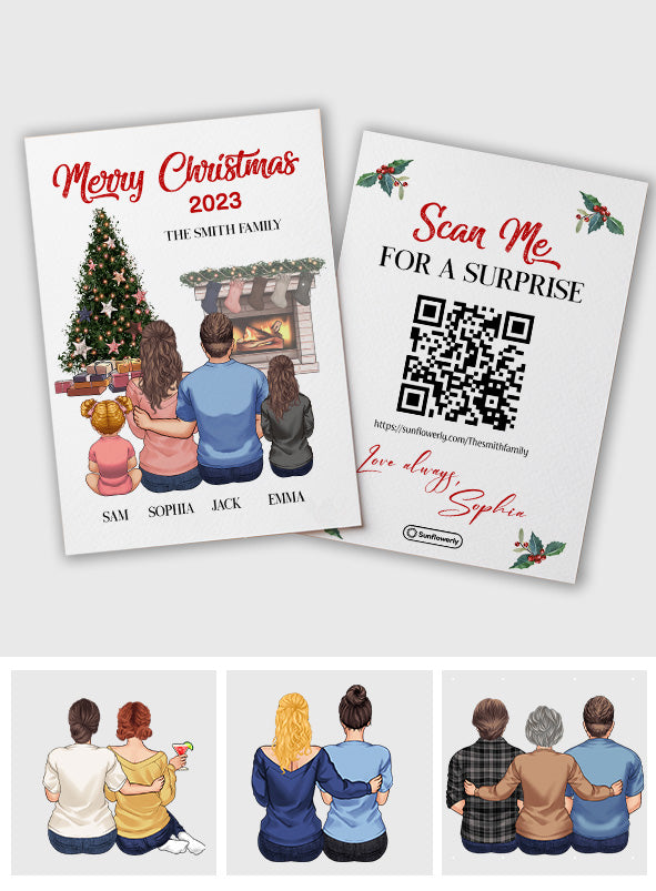 Frohe Weihnachten am Kamin – personalisierte QR-Grußkarte