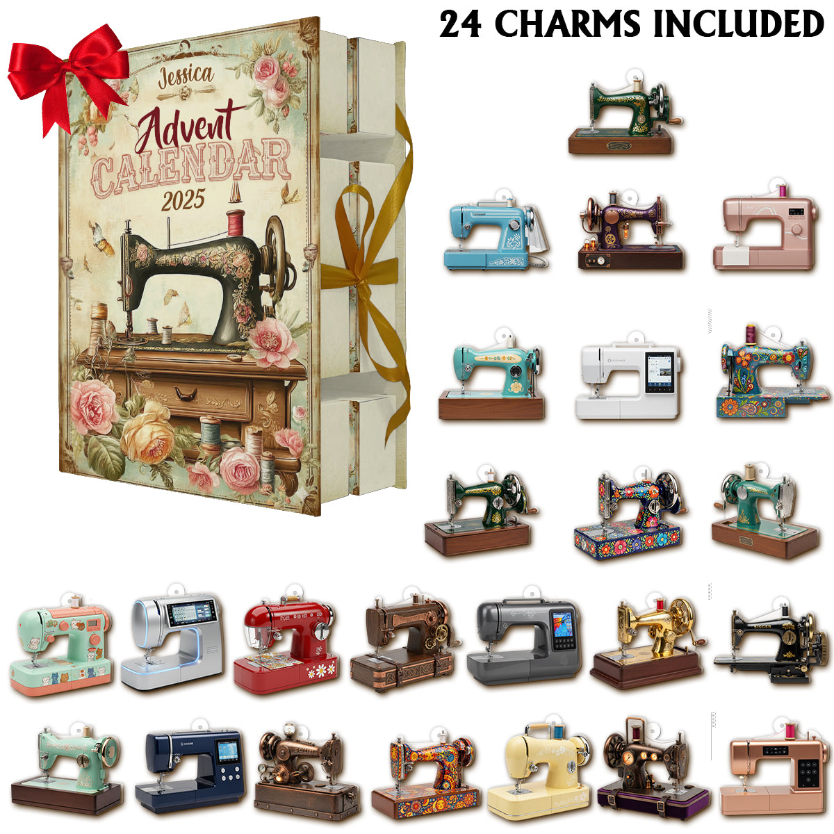 Love Sewing - Personalized Sewing Folded Advent Calendar With Ornaments