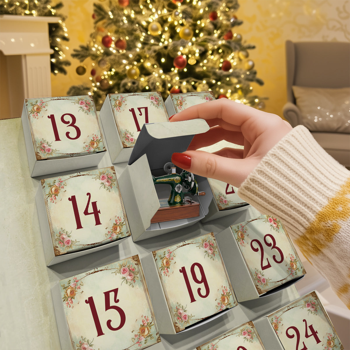 Love Sewing - Personalized Sewing Folded Advent Calendar With Ornaments