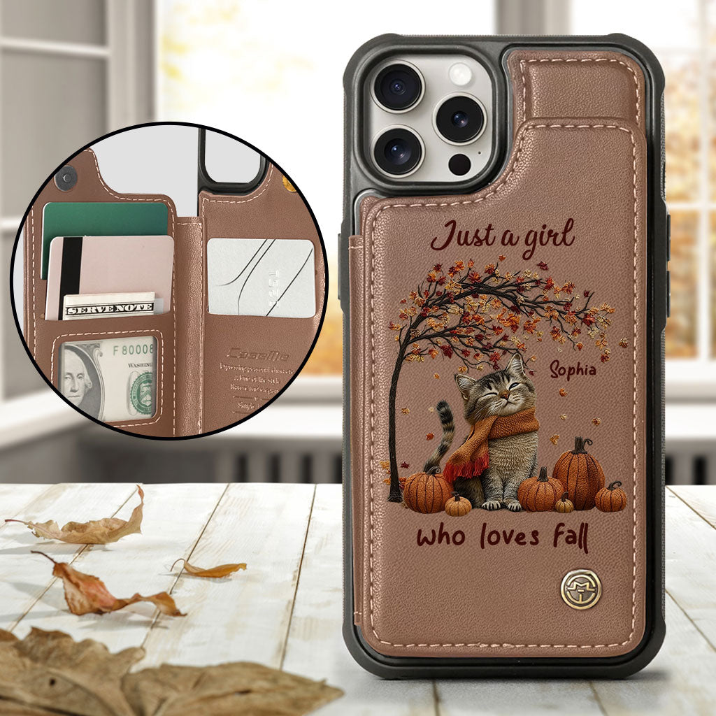 Einfach ein Mädchen, das den Herbst liebt – Personalisierte Handyhülle mit Katzenmotiv