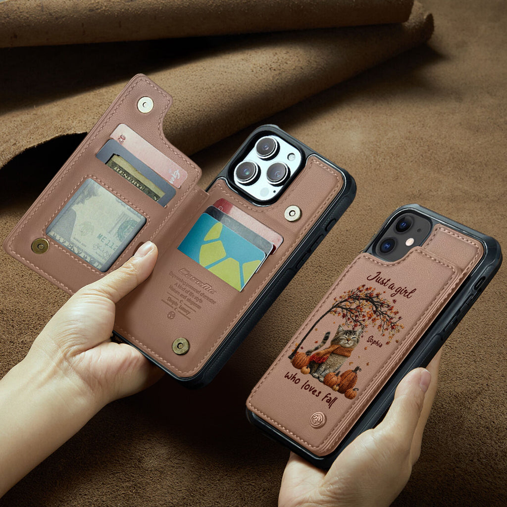 Einfach ein Mädchen, das den Herbst liebt – Personalisierte Handyhülle mit Katzenmotiv