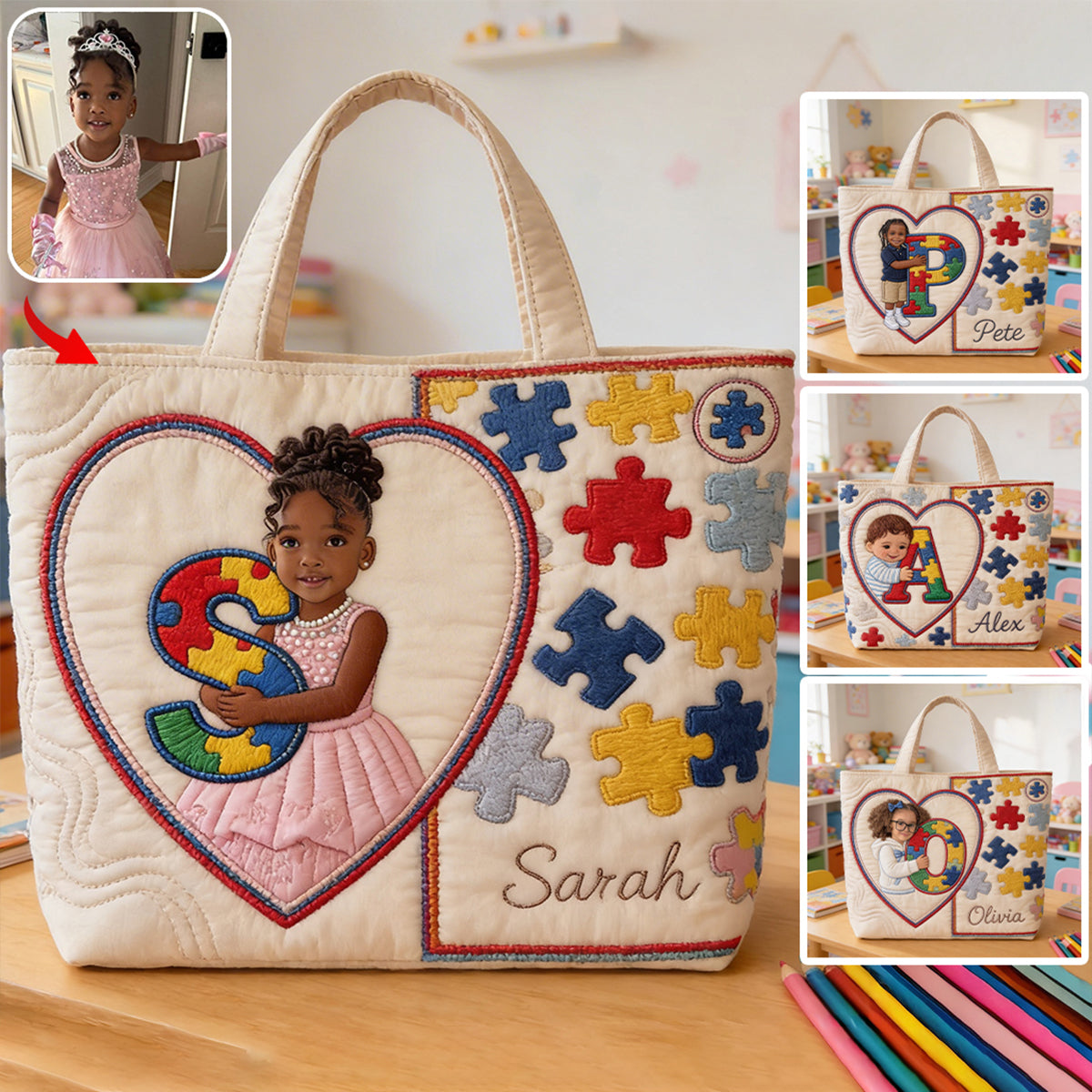 Autism Letter - Personalized Autism Awareness Quilted Tote Bag