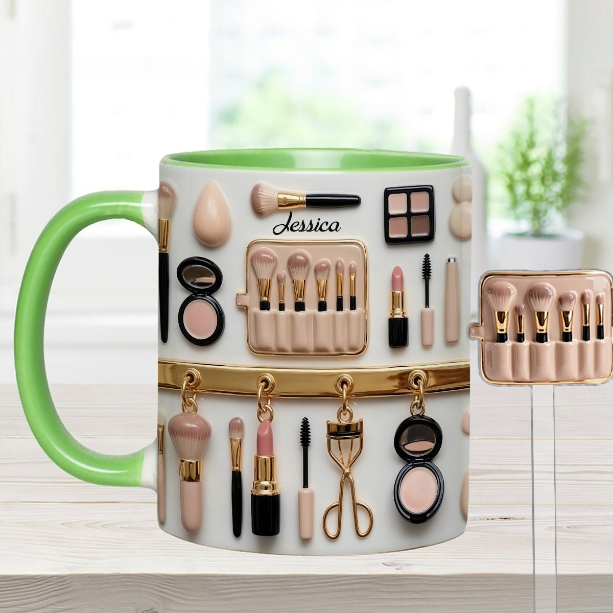 Visagistin – Personalisierter Make-up-Set-Becher mit Acryl-Rührstäbchen