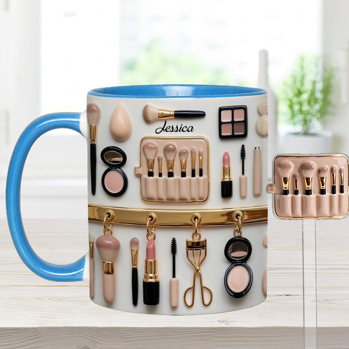 Visagistin – Personalisierter Make-up-Set-Becher mit Acryl-Rührstäbchen