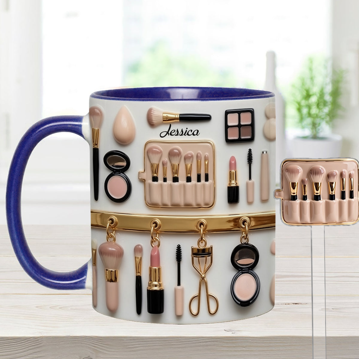 Visagistin – Personalisierter Make-up-Set-Becher mit Acryl-Rührstäbchen