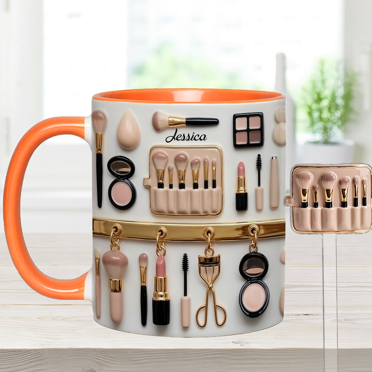 Visagistin – Personalisierter Make-up-Set-Becher mit Acryl-Rührstäbchen