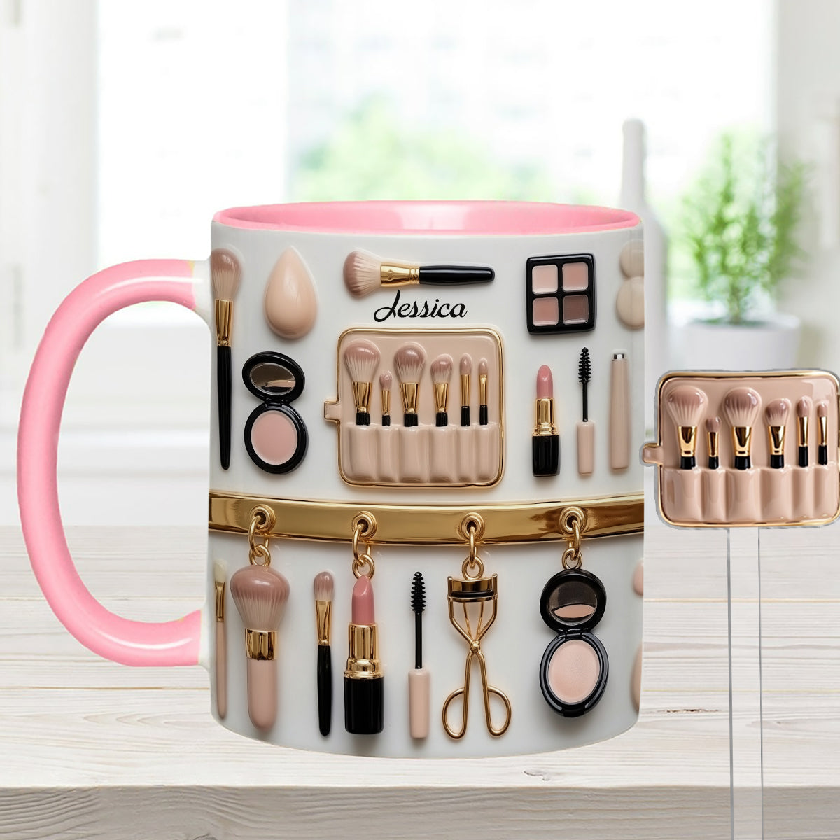 Visagistin – Personalisierter Make-up-Set-Becher mit Acryl-Rührstäbchen