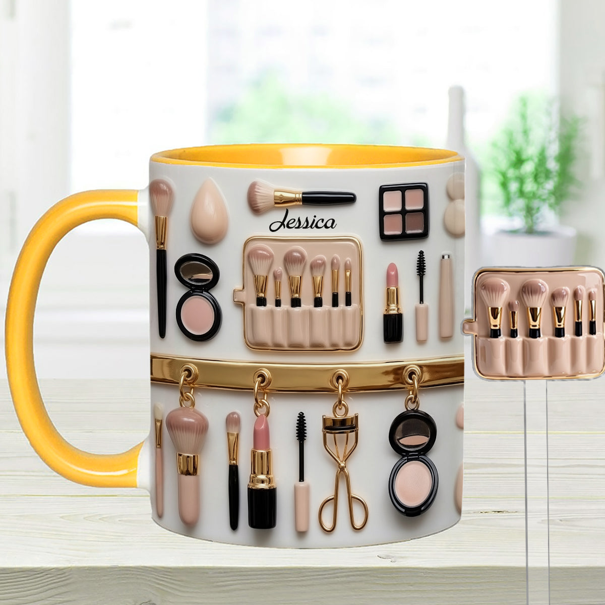 Visagistin – Personalisierter Make-up-Set-Becher mit Acryl-Rührstäbchen