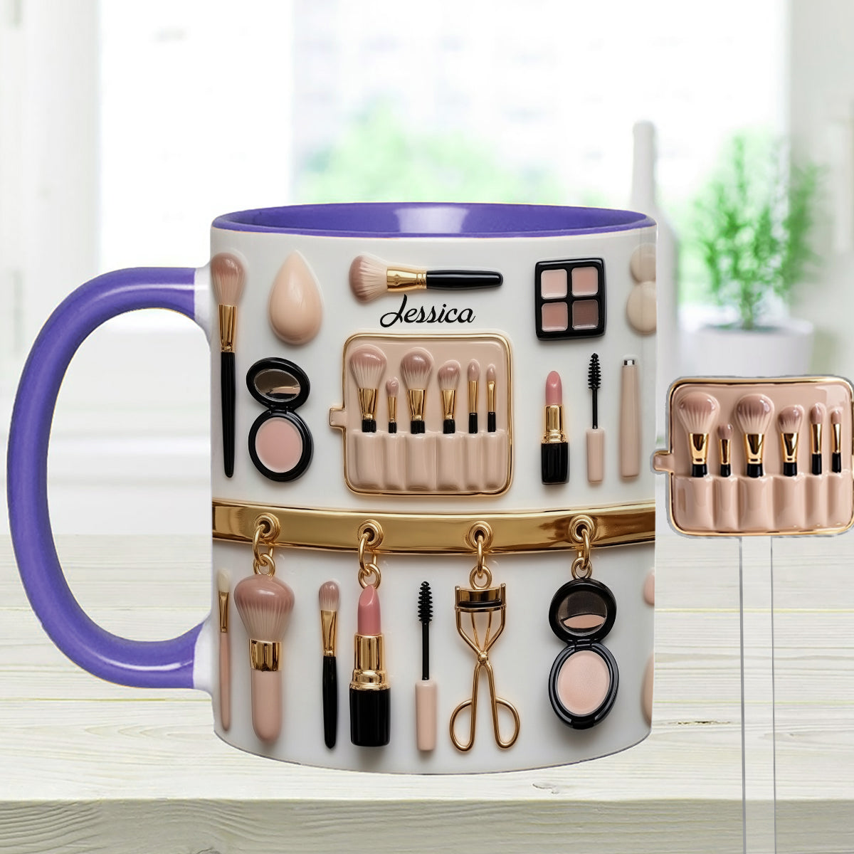 Visagistin – Personalisierter Make-up-Set-Becher mit Acryl-Rührstäbchen