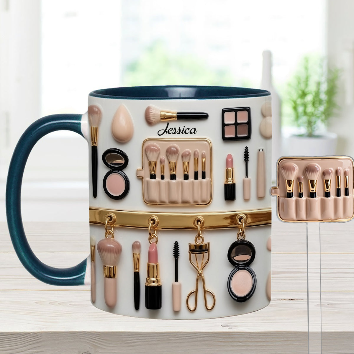Visagistin – Personalisierter Make-up-Set-Becher mit Acryl-Rührstäbchen