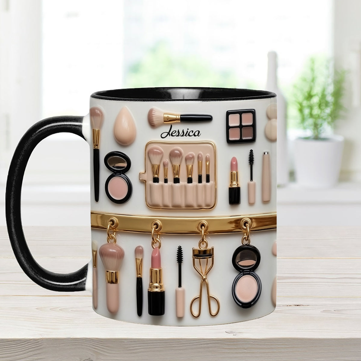 Visagistin – Personalisierter Make-up-Set-Becher mit Acryl-Rührstäbchen