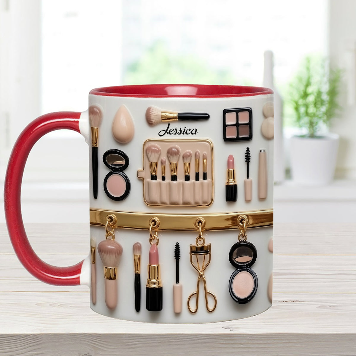 Visagistin – Personalisierter Make-up-Set-Becher mit Acryl-Rührstäbchen