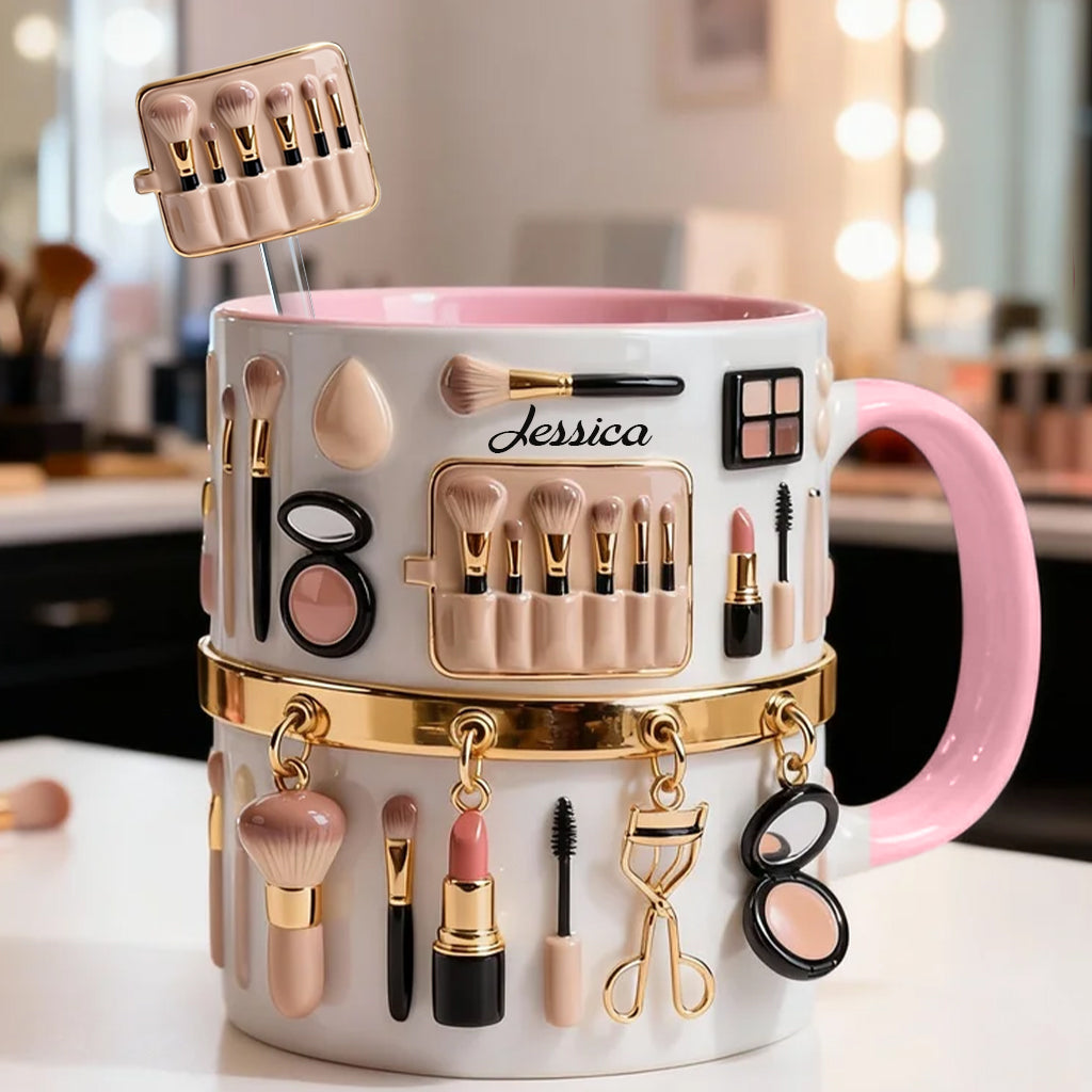 Visagistin – Personalisierter Make-up-Set-Becher mit Acryl-Rührstäbchen