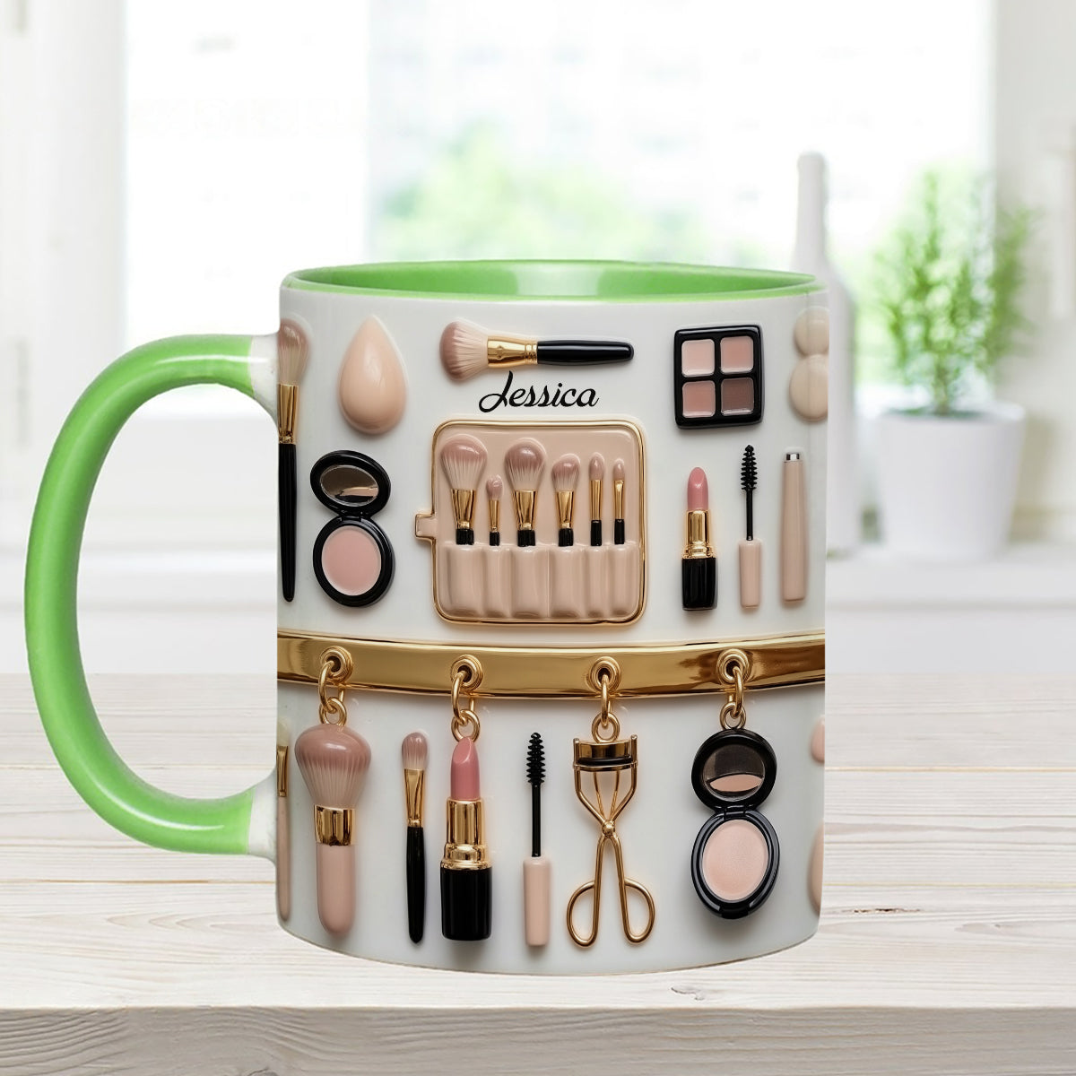 Visagistin – Personalisierter Make-up-Set-Becher mit Acryl-Rührstäbchen