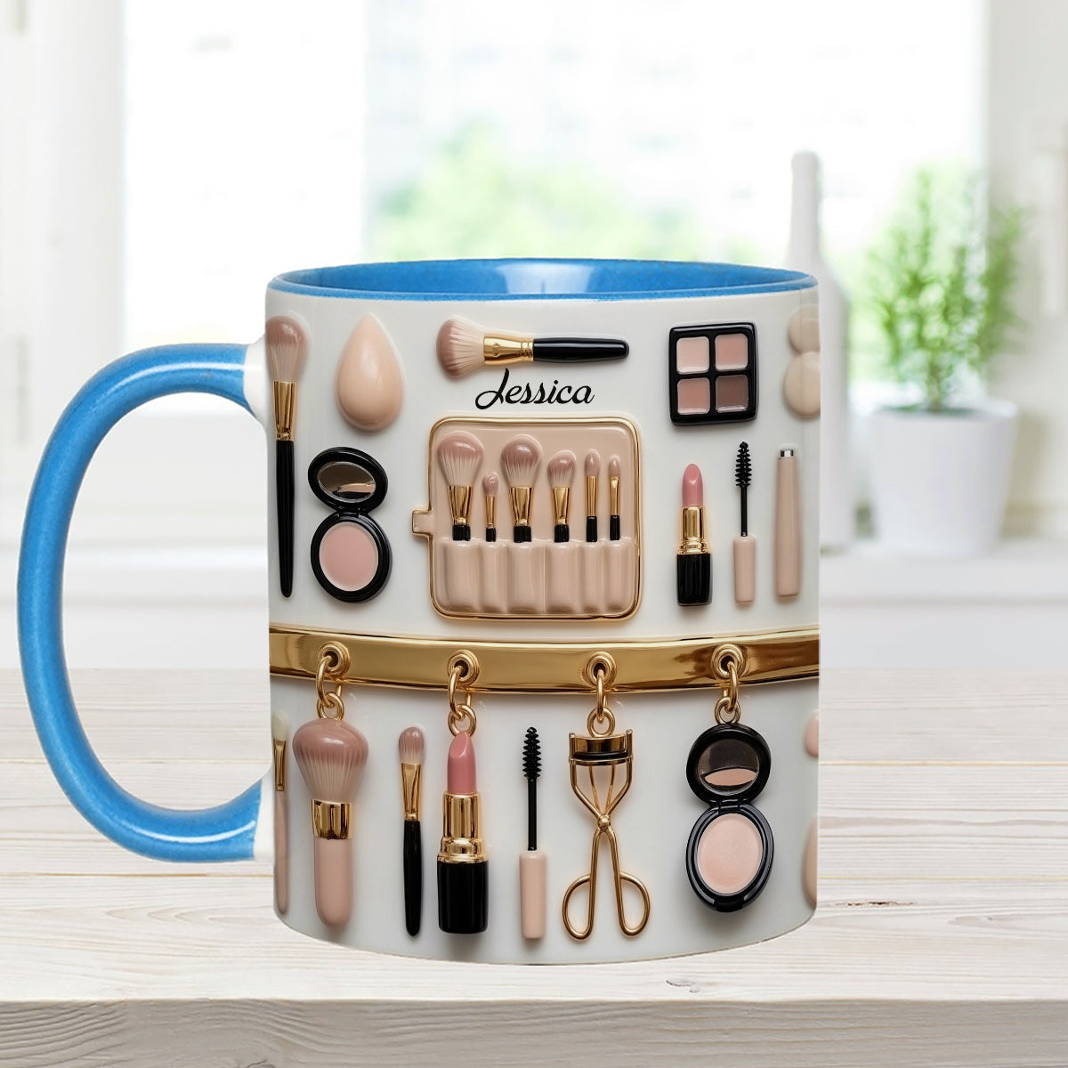 Visagistin – Personalisierter Make-up-Set-Becher mit Acryl-Rührstäbchen