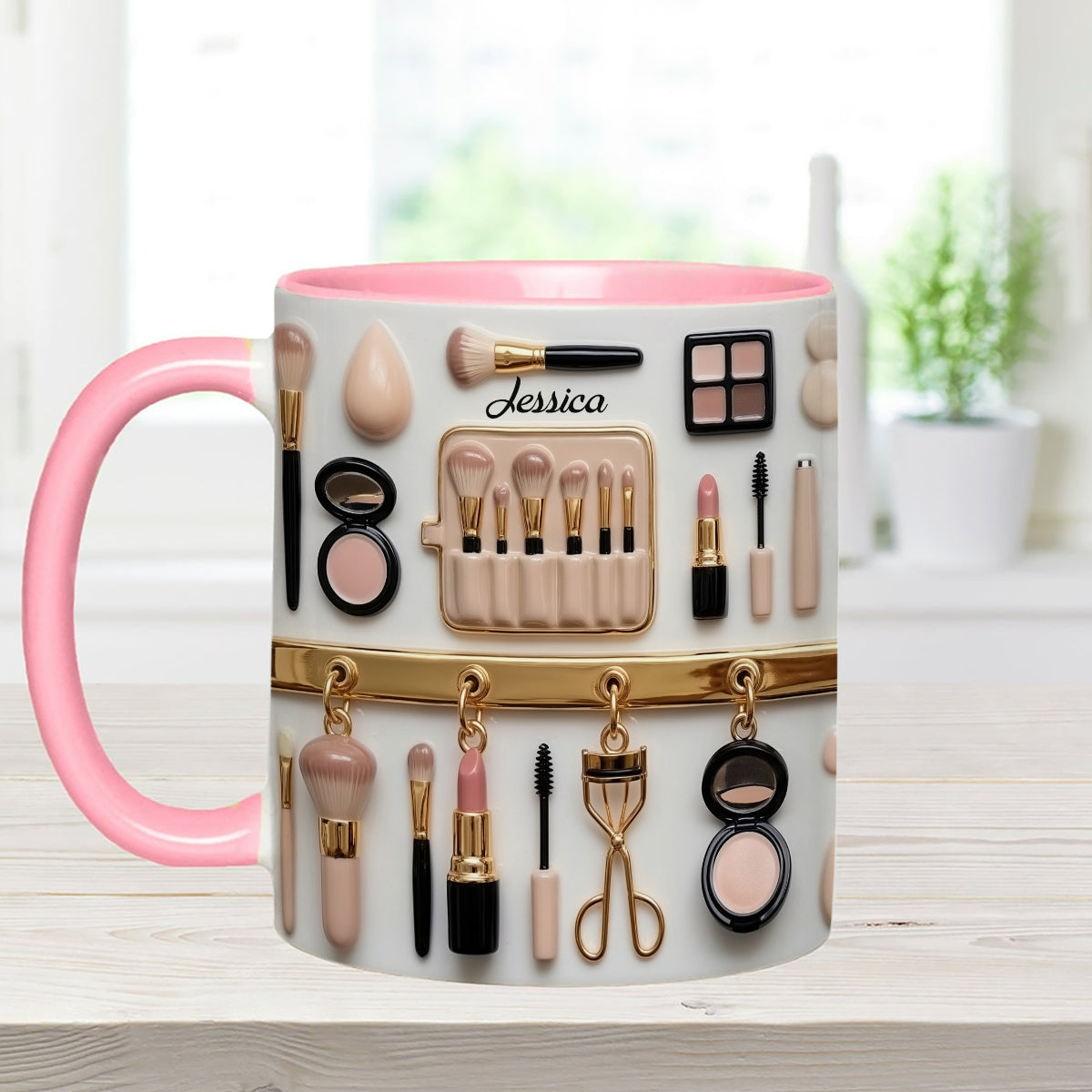 Visagistin – Personalisierter Make-up-Set-Becher mit Acryl-Rührstäbchen