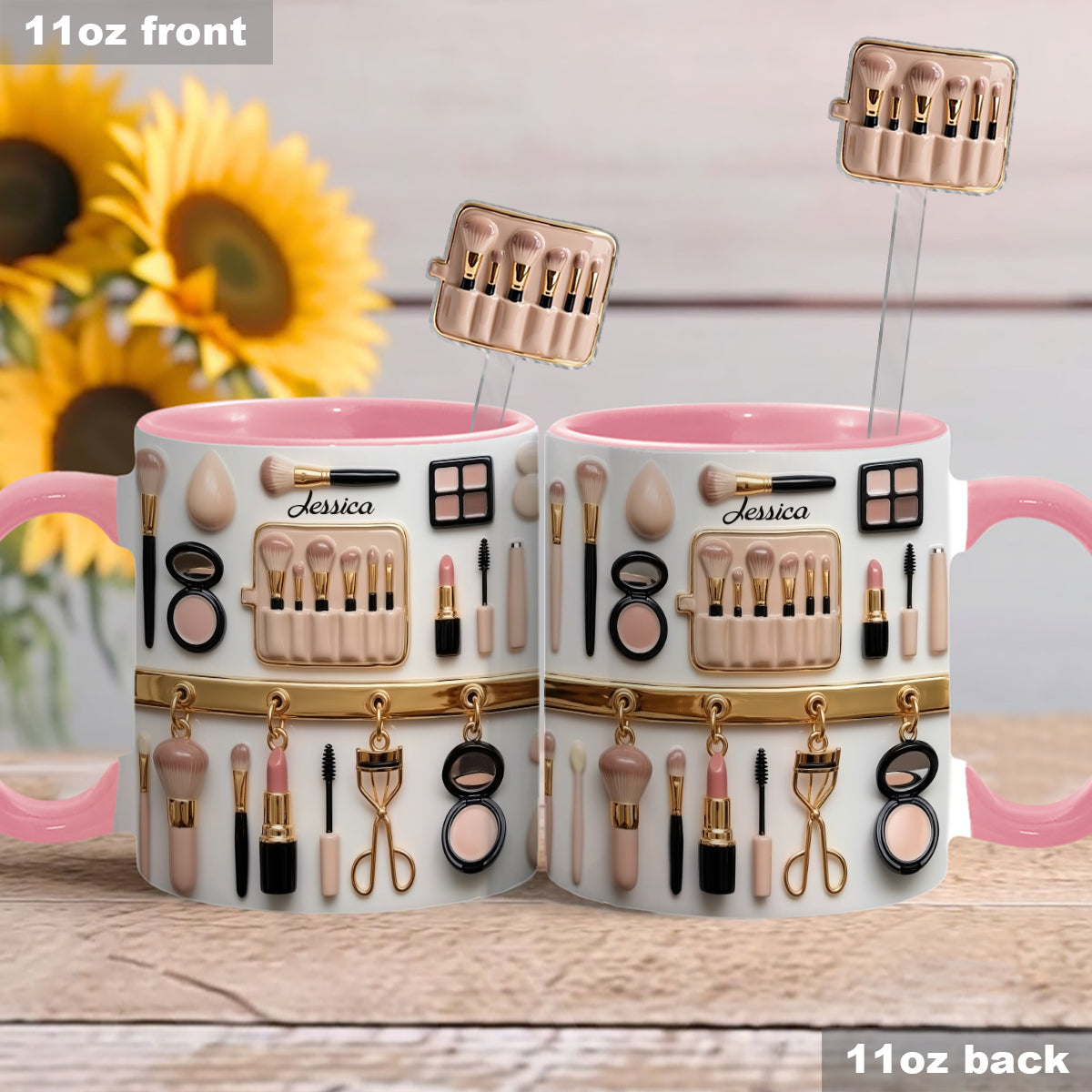 Visagistin – Personalisierter Make-up-Set-Becher mit Acryl-Rührstäbchen