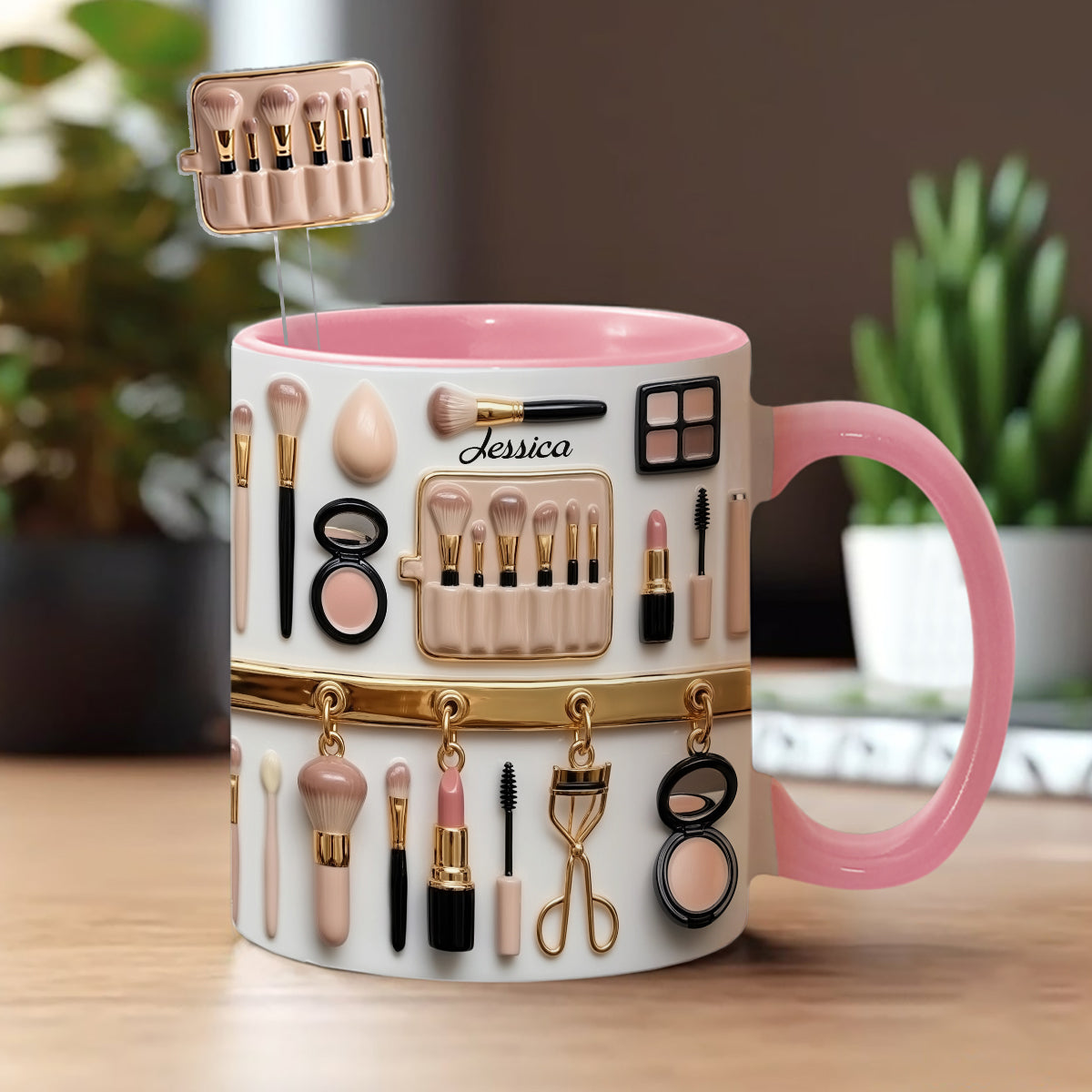 Visagistin – Personalisierter Make-up-Set-Becher mit Acryl-Rührstäbchen