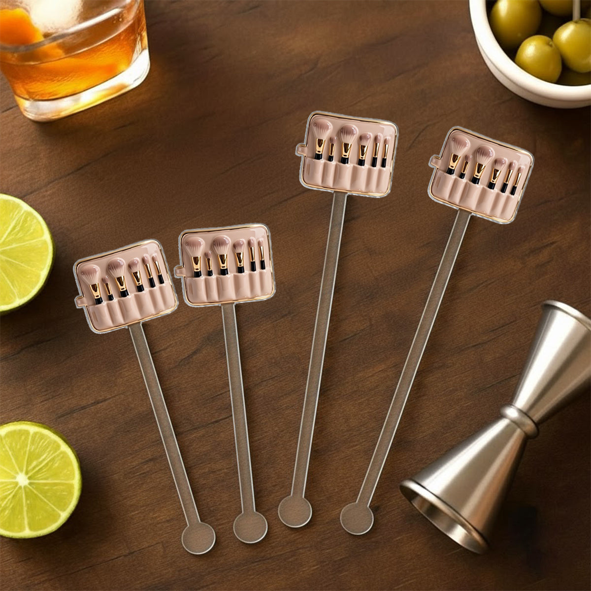Visagistin – Personalisierter Make-up-Set-Becher mit Acryl-Rührstäbchen