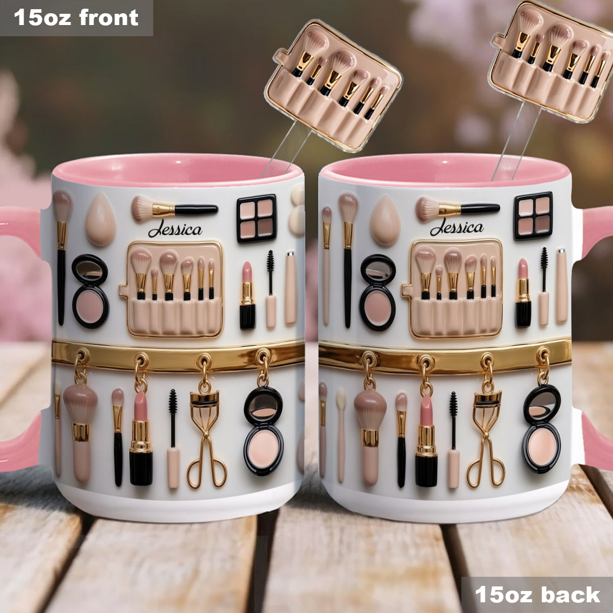 Visagistin – Personalisierter Make-up-Set-Becher mit Acryl-Rührstäbchen