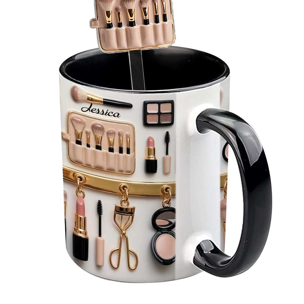 Visagistin – Personalisierter Make-up-Set-Becher mit Acryl-Rührstäbchen