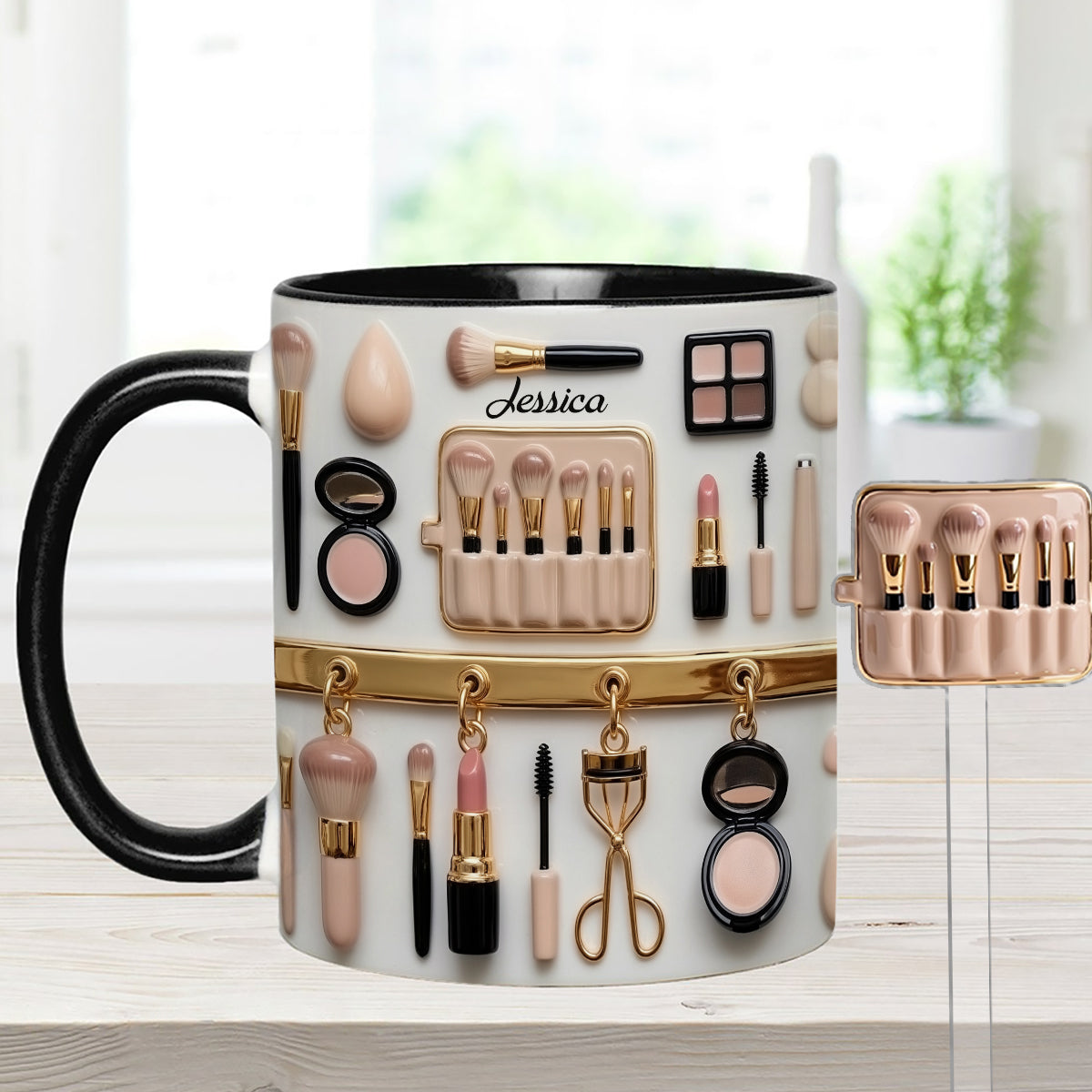 Visagistin – Personalisierter Make-up-Set-Becher mit Acryl-Rührstäbchen