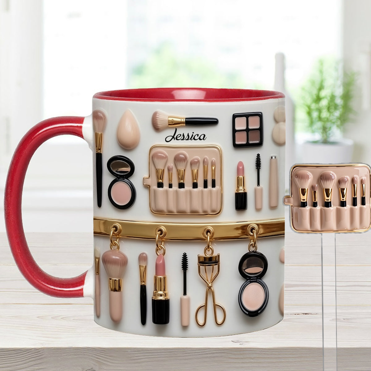 Visagistin – Personalisierter Make-up-Set-Becher mit Acryl-Rührstäbchen