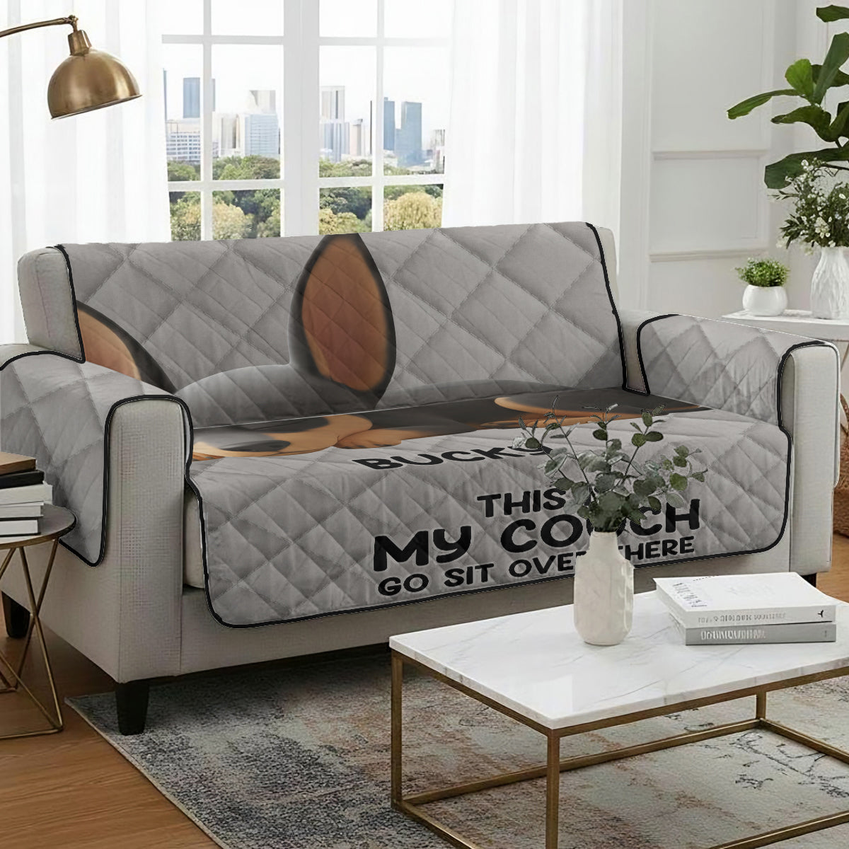 This Is Our Couch Sit Over There - Personalized Dog Quilted Sofa/Couch Cover