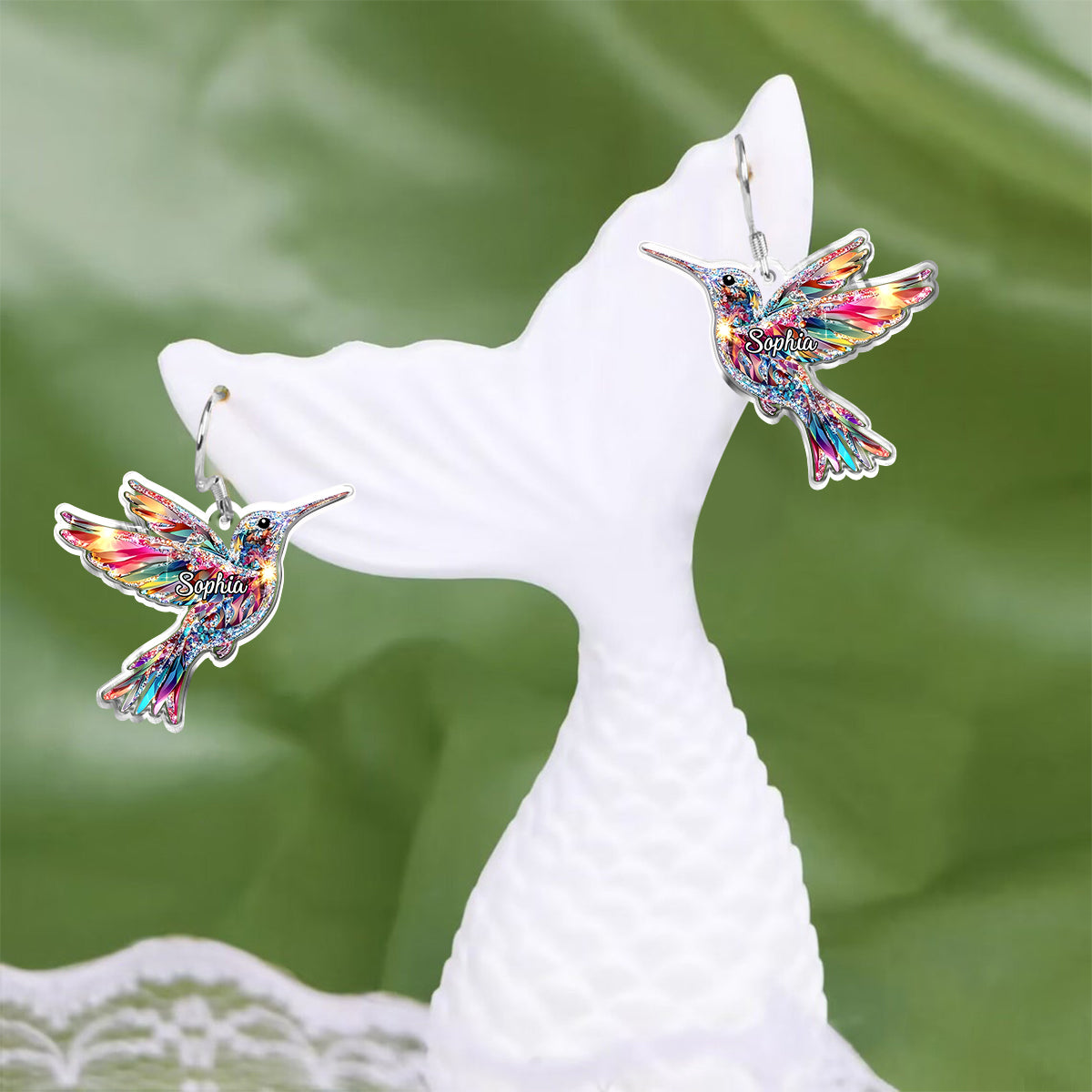 Liebe zum Kolibri – Personalisierte transparente Kolibri-Ohrringe