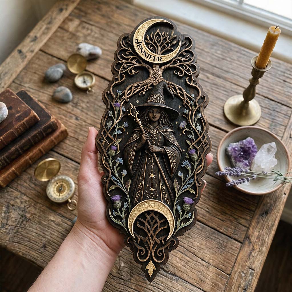Enchanted Witch Moon Wall Decor - Personalized Witch 2 Layered Wood Sign / Wood Plaque