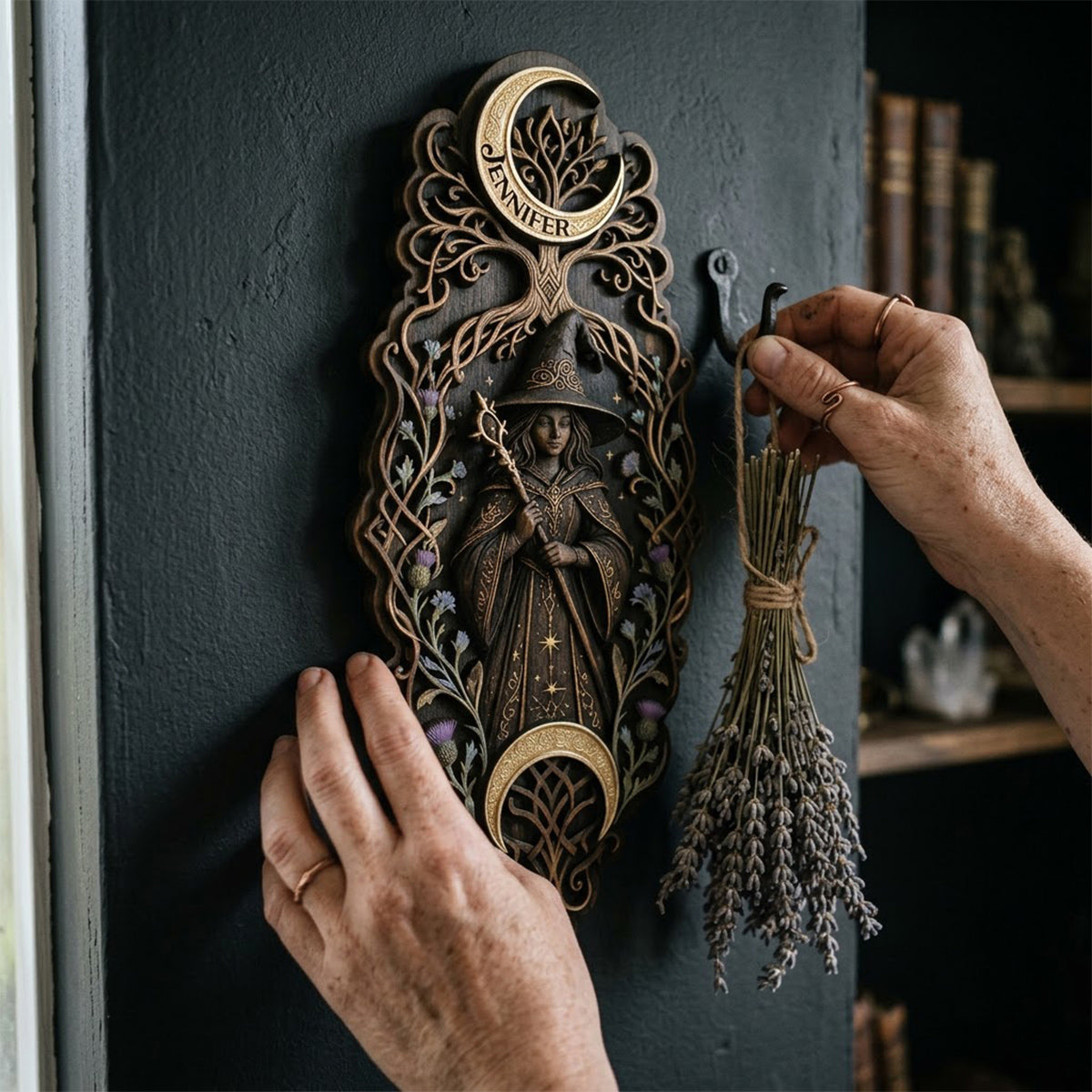Enchanted Witch Moon Wall Decor - Personalized Witch 2 Layered Wood Sign / Wood Plaque