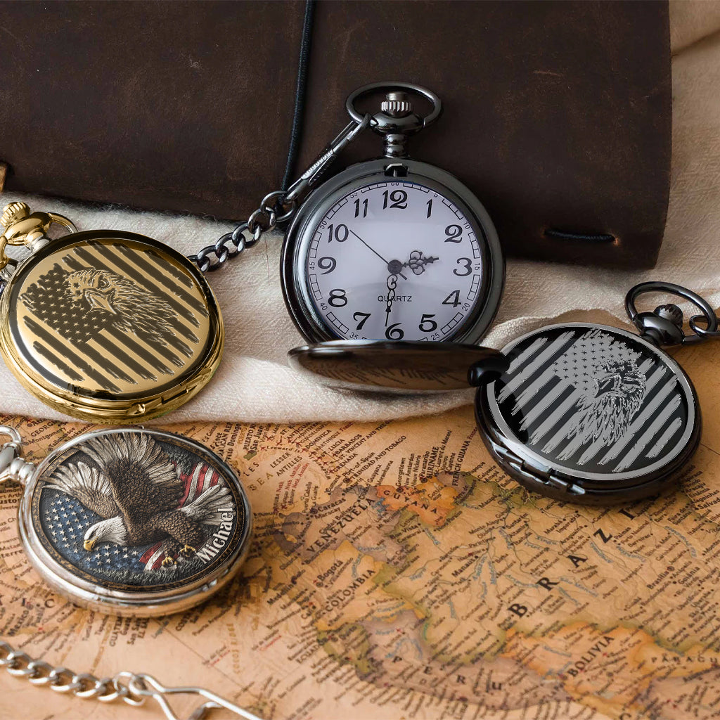 One Nation Under God - Personalized Bald Eagle Pocket Watch