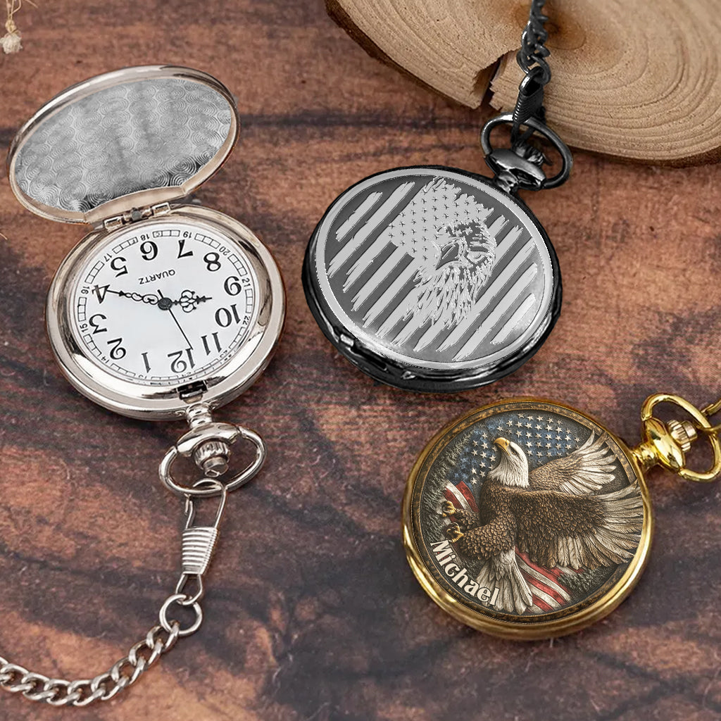 One Nation Under God - Personalized Bald Eagle Pocket Watch