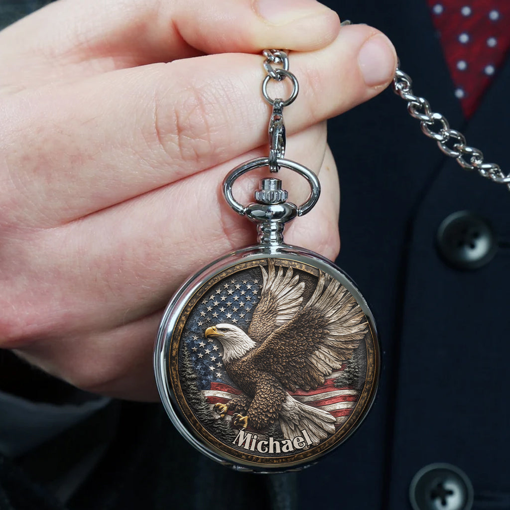 One Nation Under God - Personalized Bald Eagle Pocket Watch
